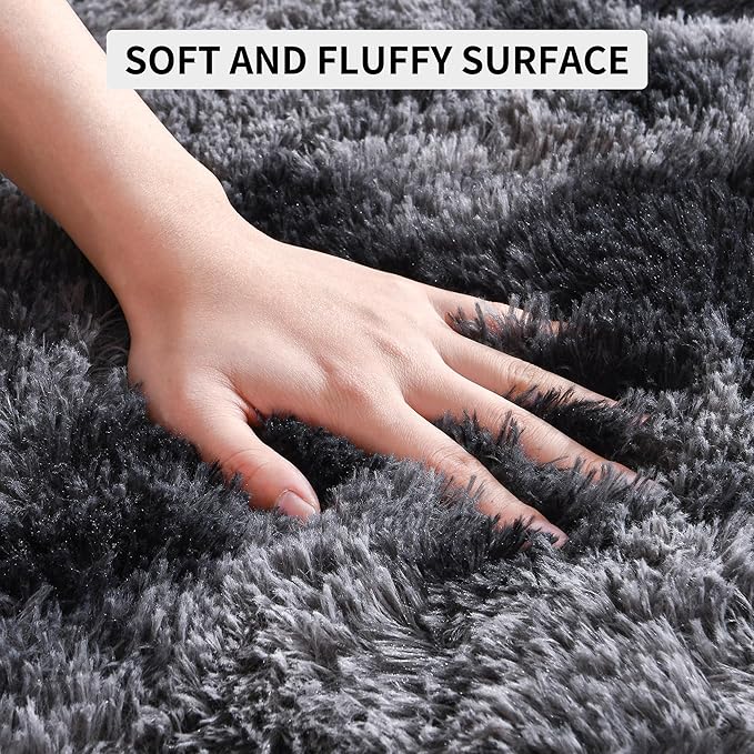 Tepook Soft Fluffy Rugs for Living Room, 5x7 Shaggy Area Rug for Bedroom, Modern Shag Rug Fuzzy Carpets for Kids, Plush Indoor Nursery Home Decor Rug with Non-Slip Bottom, Tie-dye Dark Grey