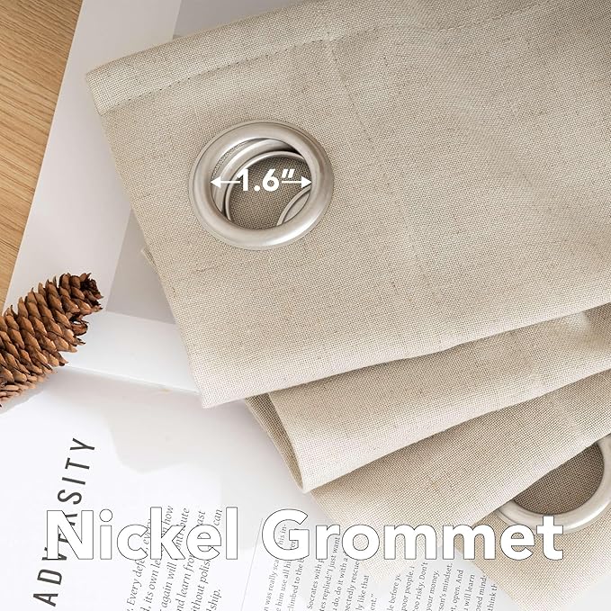 H.VERSAILTEX Elegant Natural Linen Blended Energy Efficient Light Filtering Linen Textured Curtains/Nickel Grommet Window Treatments Panels/Drapes (Set of 2, Angora, 52"W x 45"L)