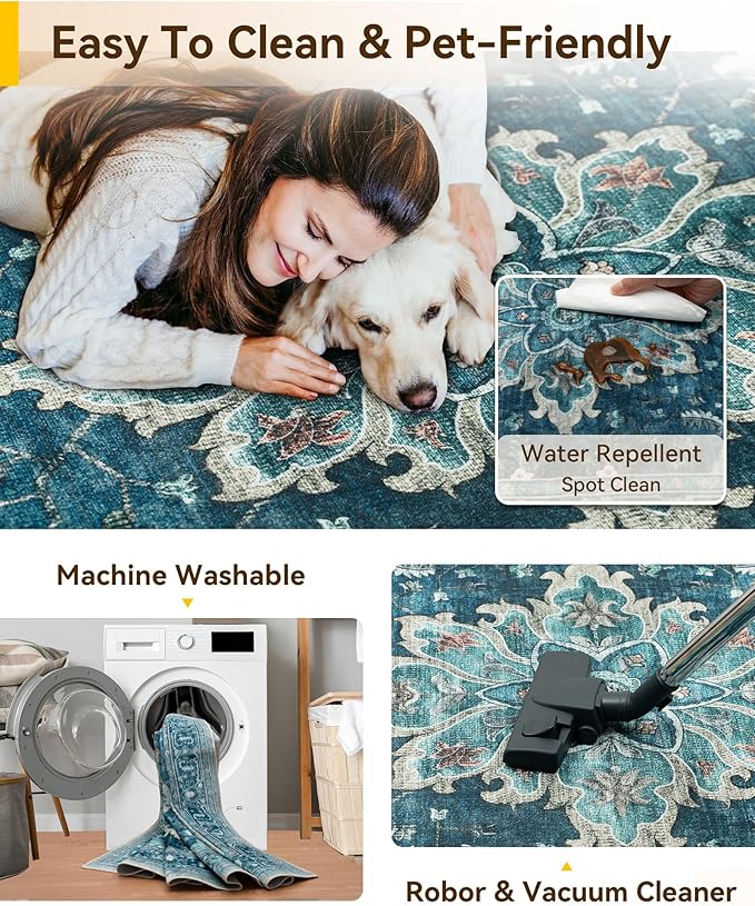 RELEANY Area Rugs 2'x4' Kitchen Rugs Entry Rug Small Rugs for Entryway Kitchen Bathroom Door Mat Indoor Entrance,Washable Non Slip, Teal Green Lake Blue Turquoise