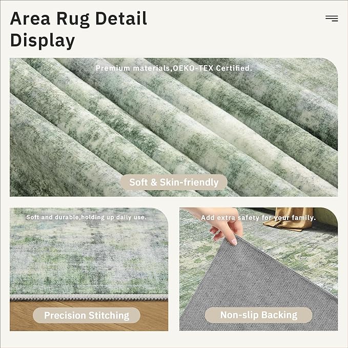 Runner Rug 2x6 Washable Non-Slip Kitchen Runner Rugs for Bathroom Laundry Room Green/Ivory Vintage Floor Carpet Runners for Hallway Entryway