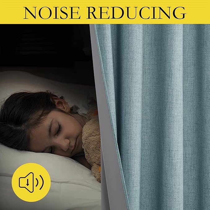 NICETOWN 100% Absolutely Blackout Linen Curtains with Thermal Insulated White Liner, Skylark Blue, 52 inches Wide, 72 inches Length Energy Saving Curtains for Living Room 2 Panels Set, Vertical Blinds