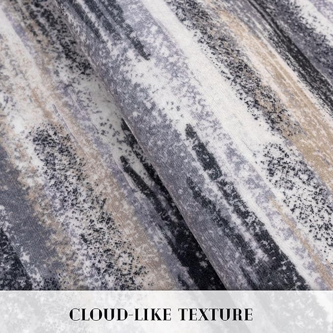 Lansny Modern Abstract 6x9 Machine Washable Living Room Rug Non-Slip Soft Bedroom Area Rug Grey Black Multi Ultra Thin Print Faux Wool Floor Carpet Throw Rugs for Nursery Playroom Dining Room Indoor