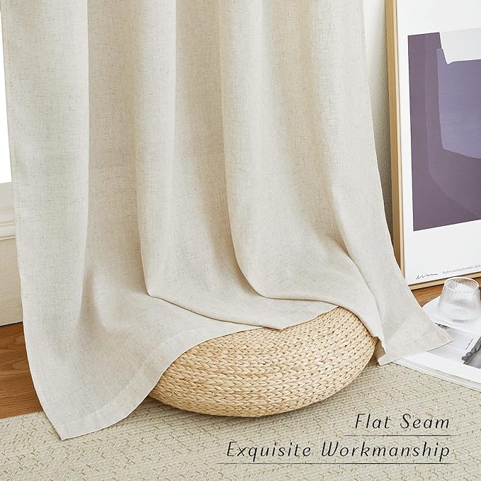 NICETOWN Natural Linen 102 inch Curtains for Bedroom, Grommet Privacy Added with Light Filtering Thick Flax Window Treatments Linen Blend for Living Room, W55 x L102, 2 Panels