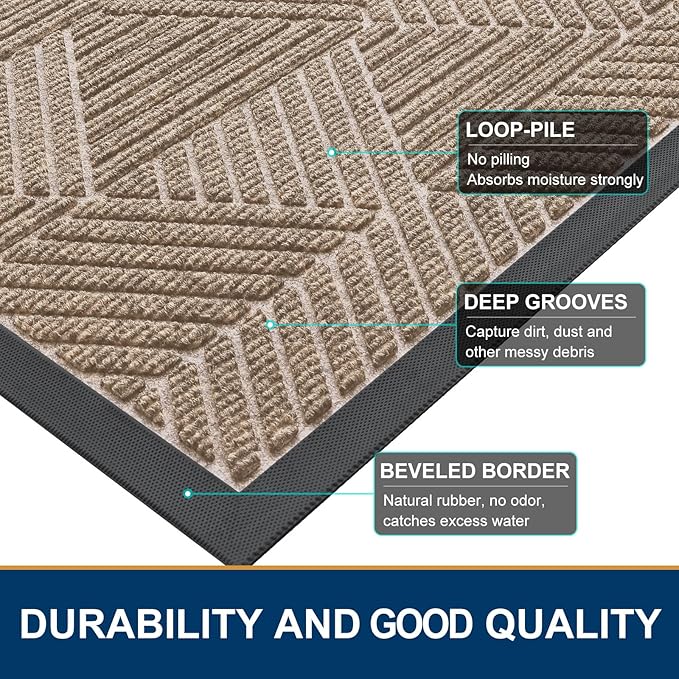 Smiry Front Door Mat Outside Entrance, Heavy Duty Sturdy Natural Rubber Doormat, Trap Dirt and Moisture, Easy Clean Low Profile Mats for Indoor Outdoor Entry, Irregular Triangle (47x32, Mixed Camel)