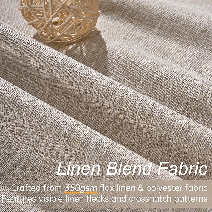 Extra Long Linen Blackout Curtains 132 Inches Long for Bedroom Farmhouse High Ceiling Mount Track Tall Curtain with Hooks Drapes for Sliding Glass Patio Doors 11ft 100% Black Out (W52 xL132 2Panels)