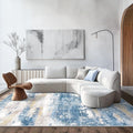 Area Rugs 10x14 for Living Room Bedroom, Modern Abstract Machine Washable Large Blue Cream Rug, Soft Low Pile Floor Carpet with Non Slip Backing for Dining Room