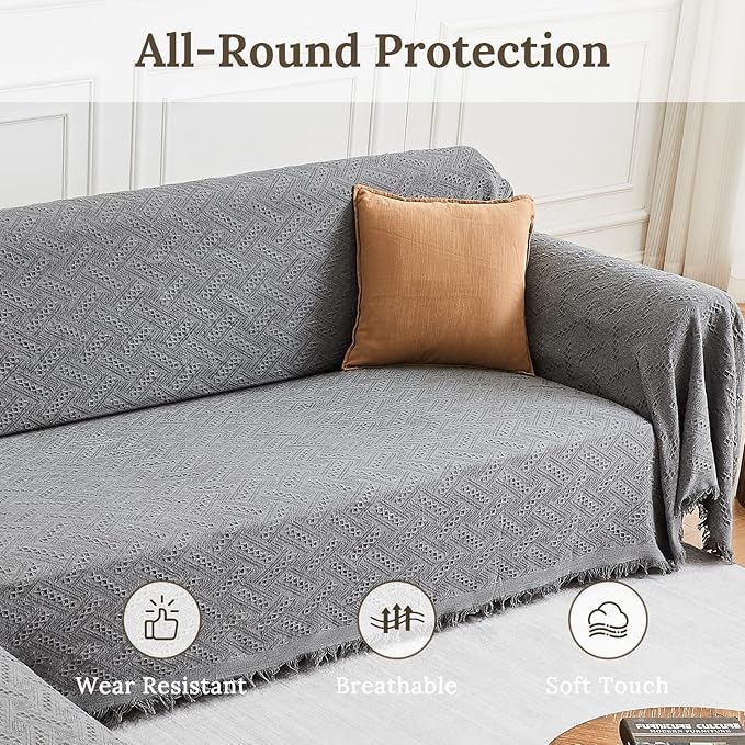 HOMERILLA Sectional Couch Covers for Sectional Sofa L Shaped Sofa Cover Blanket 2 Pieces L Shape Furniture Protector for Pets Dogs (Light Grey, XX-Large)