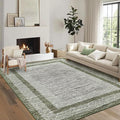 GarveeHome 9x12 Large Modern Green Area Rug Distressed Bordered Rug Soft Non Shedding Floor Carpet, Geometric Rug, Washable Non Slip Rug, Low Pile Indoor Area Rug for Living Room, Bedroom