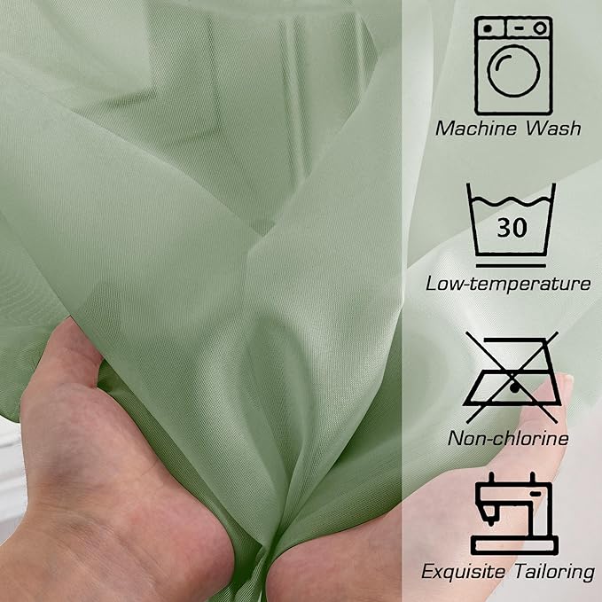 Simplebrand Rod Pocket Top Solid Voile Sheer Curtains for Bedroom, 54 Inch Length Drapes Set of 2, Lightweight and Light Filtering Elegant Sage Curtains Panels Window Treatment, 42W×54L, Sage