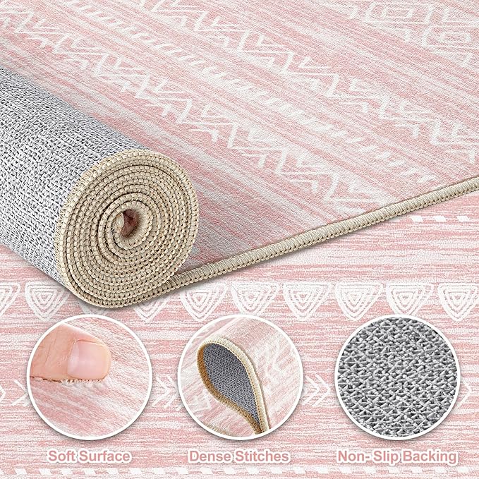 Nakagishi Pink Rugs for Bedroom Girls: 5x7 Washable Boho Large Neutral Area Rug Cute Soft Modern Indoor Floor Non Slip Accent Carpet for Living Room Nursery Kids Playroom Dorm Preppy Baby Room Decor