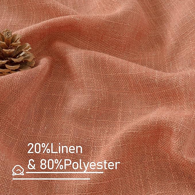 LAMIT Terracotta Linen Curtains for Bedroom, 84 Inch Length Light Filtering Semi Sheer Panels Back Tab and Rod Pocket Fall Decor Drapes for Living Room, 2 Panels, 34 x 84 Inch