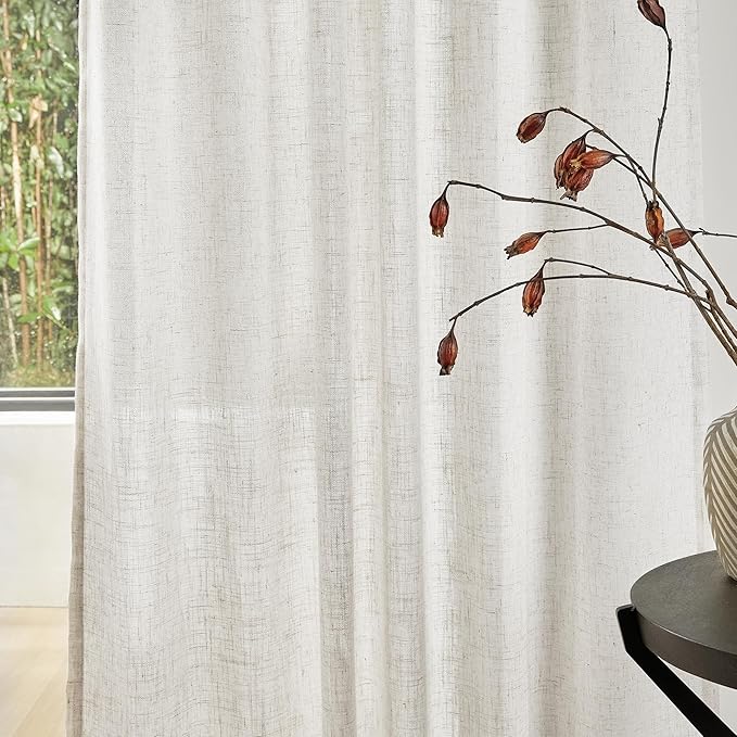 MYSKY HOME 90 Inches Long Linen Curtains for Living Room, Semi Sheer Bedroom Curtains Farmhouse Boho Room Decor Sliding Glass Patio Doorways Light Filtering Privacy Protect, 50" x 90", Linen, 2 Panels