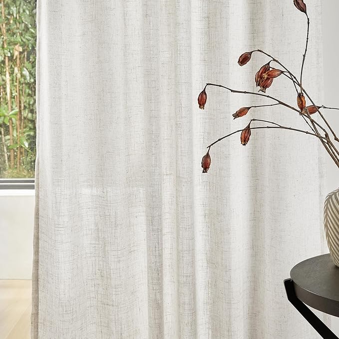 MYSKY HOME Sheer Curtains 63 Inch Length for Bedroom, Window Curtain Panels Light Filtering Privacy Protect Drapes Set, Boho Farmhouse Style Texture Soft Touch, 50" x 63", Linen, 2 Panels