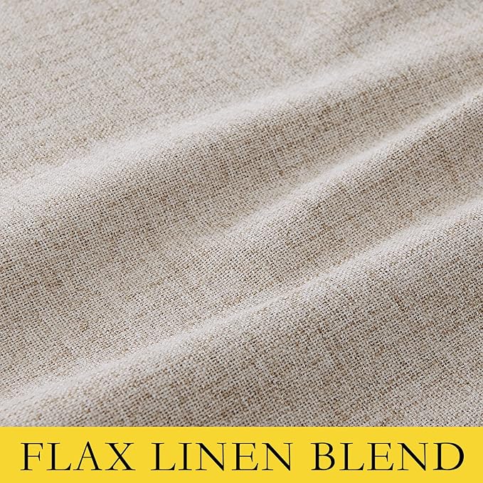 NICETOWN Oatmeal Linen Complete Blackout Curtains 48 inches for Kids Room, 2 Panels, Thermal Insulated & Noise Reducing Window Draperies with Grey Liner, Noise Reducing Short Drapes