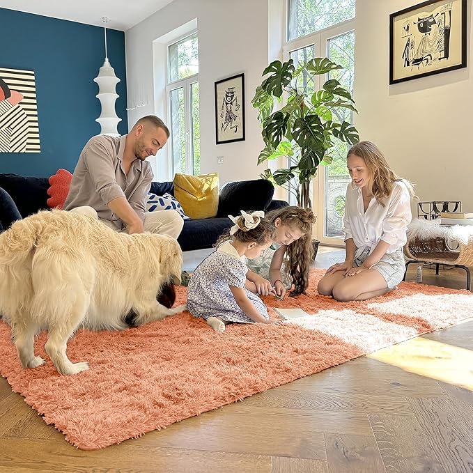 OLANLY 2x6 Machine Washable Runner Rugs for Hallway, Soft Fluffy Shaggy Bedside Rugs for Bedroom, Living Room, Indoor Floor Carpet for Kids Girls and Boys, Home Decor Aesthetic, Muted Orange