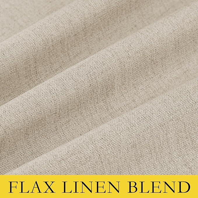 NICETOWN Cream 100% Blackout Linen Curtains 72 inch Long Burg for Classroom, 1 Pair, 42" Width Each Panel, Farmhouse Thick Completely Blackout Window Treatment Thermal Insulated Drapes