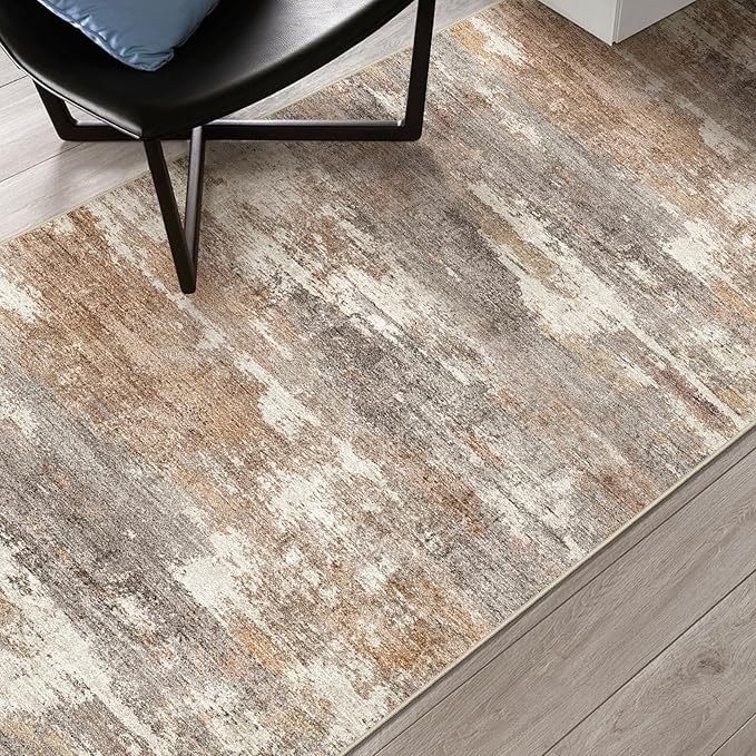 2x4 Washable Entryway Runner Rug: Abstract Small Area Rug Soft Non Slip Door Mat for Hallway Low Pile Thin Stain Resistant Floor Carpet for Kitchen Bedroom Bathroom Bedside Indoor(2x4,Brown/Brick)