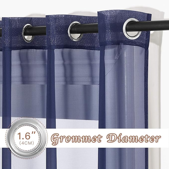 NICETOWN Sheer Curtains Voile Panels - Ring Top Light Weight Voile Window Draperies for Bedroom/Nursery/Dorm (W54 x L63 Inches, Dark Blue, Set of 2)