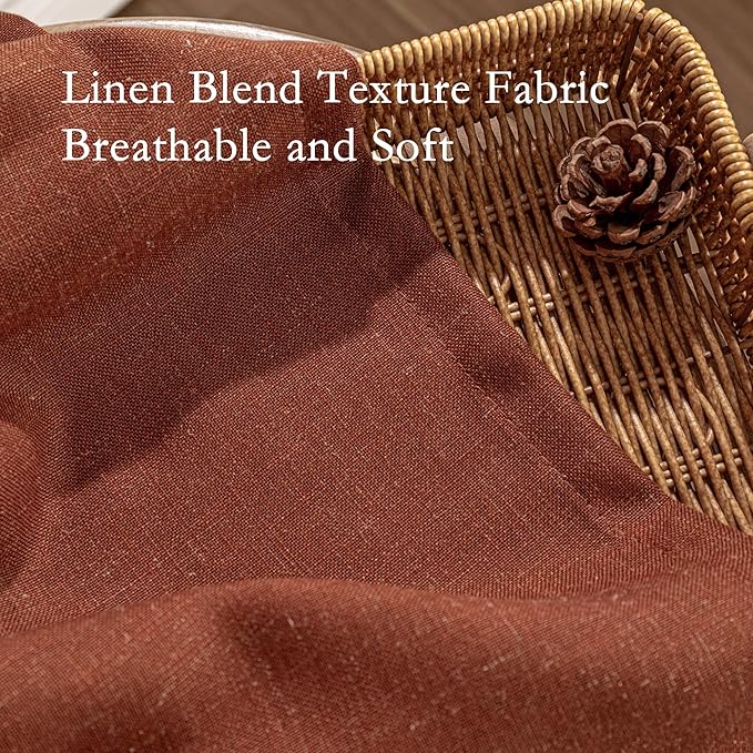 MYSKY HOME Sheer Linen Curtains 63 Inch Length for Bedroom, Light Filtering Privacy Drapes, Short Curtains for Small Window Back Tab Soft Touch Style Texture for Closet/Kitchen, Terracotta, 50"x63"