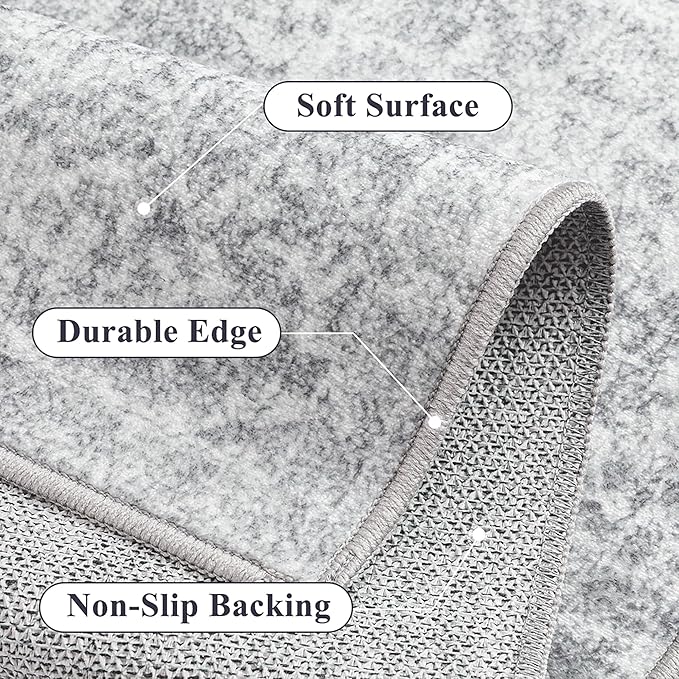 PureCozy 9x12 Area Rug Washable Vintage Living Room Carpet Large Indoor Non Slip Grey Bedroom Distressed Low Pile Retro Accent Throw Rug for Dining Room