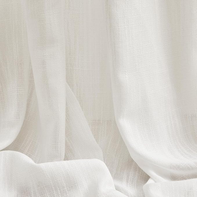 MYSKY HOME Curtains 63 Inch Length 2 Panels, Boho Curtains Sheer Light Soften for Bedroom Kitchen Farmhouse Style Country Rustic Drapes Window Treatment Set, Beige White, 50" x 63"