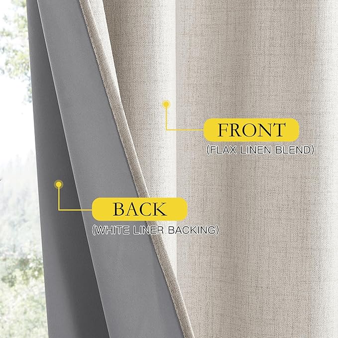 NICETOWN Brich Vintage Open Linen Weave Flax Thermal Curtains, 100% Blackout Curtains 72" Long for Dining Room, Soundproof Window Treatment Drapes for Hall Room, 52" Wide Per Panel, Set of 2