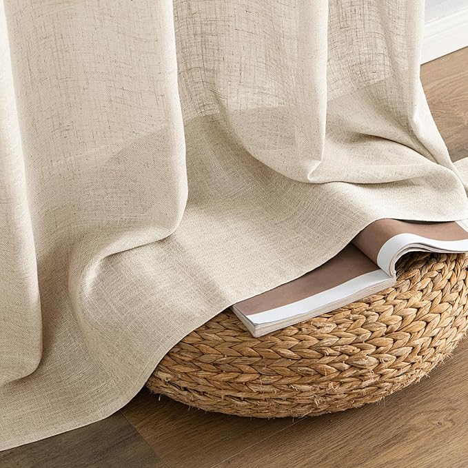 MIULEE Light Taupe Linen Curtains 96 Inches Long 2 Panels for Bedroom Living Room, Soft Linen Textured Window Drapes Semi Sheer Light Filtering Back Tab Rod Pocket Farmhouse Modern Burlap Look Decor