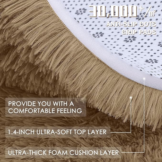 OLANLY 2x6 Machine Washable Runner Rugs for Hallway, Soft Fluffy Shaggy Bedside Rugs for Bedroom, Living Room, Indoor Floor Carpet for Kids Girls and Boys, Home Decor Aesthetic, Taupe