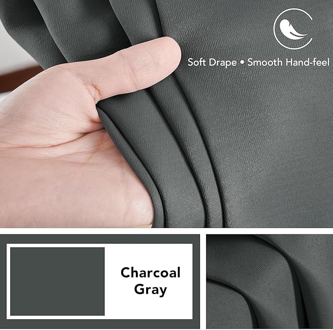 Deconovo Blackout Curtains, Thermal Insulated, W42 x L95 2 Panels, Back Tab, Machine Washable, Room-Darkening Drapes for Bedroom/Living Room Dark Grey