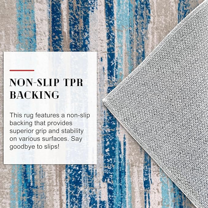 Lansny Modern Abstract Runner Rug 2x5, Blue Washable Entryway Kitchen Runner Non-Slip Soft Hallway Rug Runner Thin Print Faux Wool Carpet for Bedroom Laundry Room Indoor
