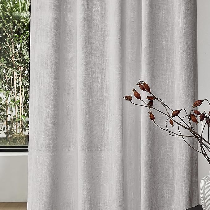 MYSKY HOME Short Curtains for Small Window, Boho Sheer Curtains 2 Panels Set Window Treatment Drapes Linen Style Texture for Closet/Kitchen, 50"x63", Light Grey, 2 PCs