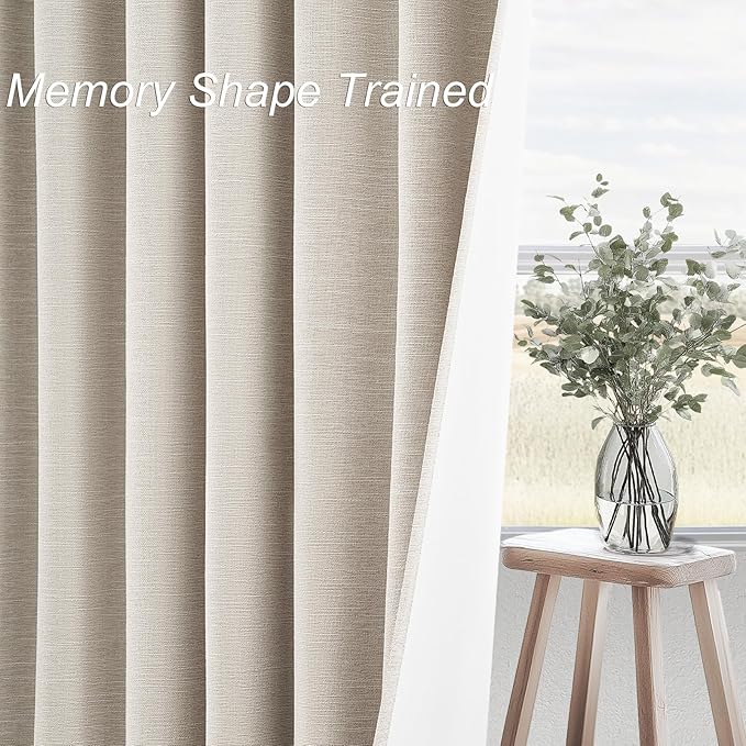 Oatmeal Blackout Curtains for Living Room 100 Inch Long 2 Panels,Linen Textured Room Darkening Drapes for Dining Room Back Tab with Hooks Boho Modern Solid Color Cottage Urban Decor 52x100