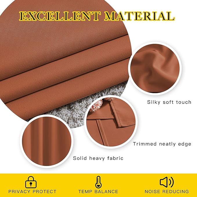 NICETOWN Burnt Orange Blackout Living Room Curtains 110 inches Long, Grommet Thermal Window Treatments Room Divider Blinds Sound Reducing for Living Room, W66 x L110, 2 Pieces