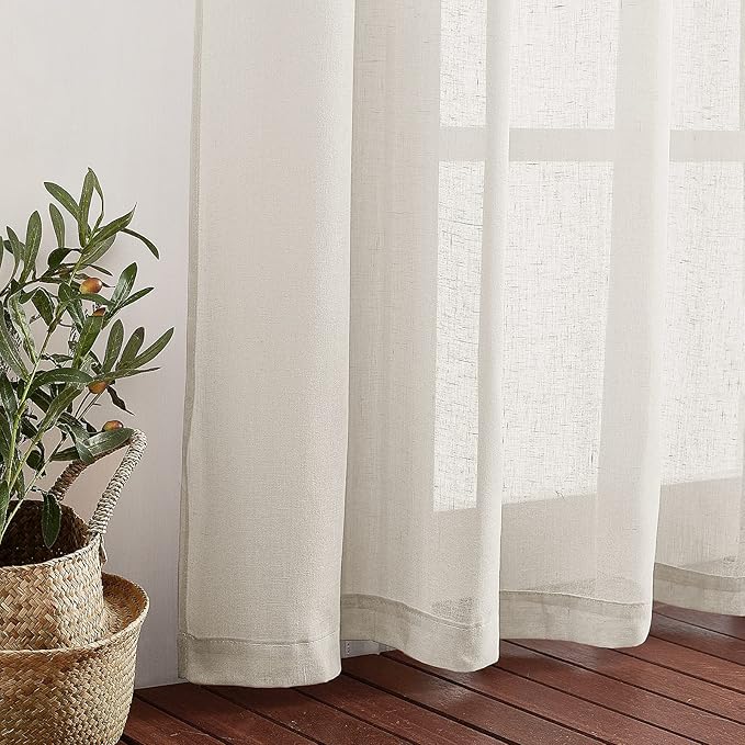 NICETOWN Linen Blend Semi Sheer Farmhouse Curtains 72 inches Long, Grommet Bedroom Window Treatments Privacy with Light Filtering Drapes for Bedroom, Natural, W36 x L72, 2 Panels