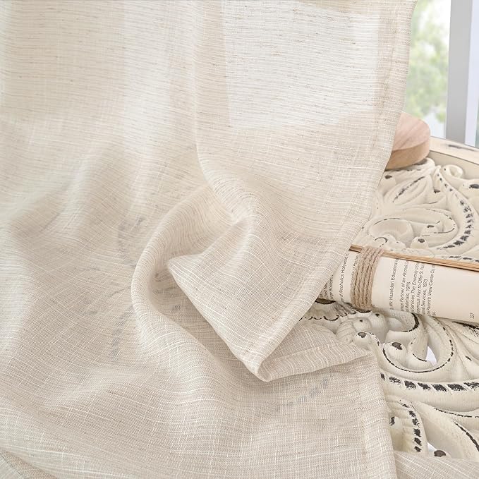BGment Oatmeal Linen Curtains for Living Room 84 Inch Length, Semi Sheer Lightweight Rustic Country Window Drapes Textured for Bedroom Farmhouse Decor Rod Pocket, 2 Panels Set, Each 38 Inch Wide