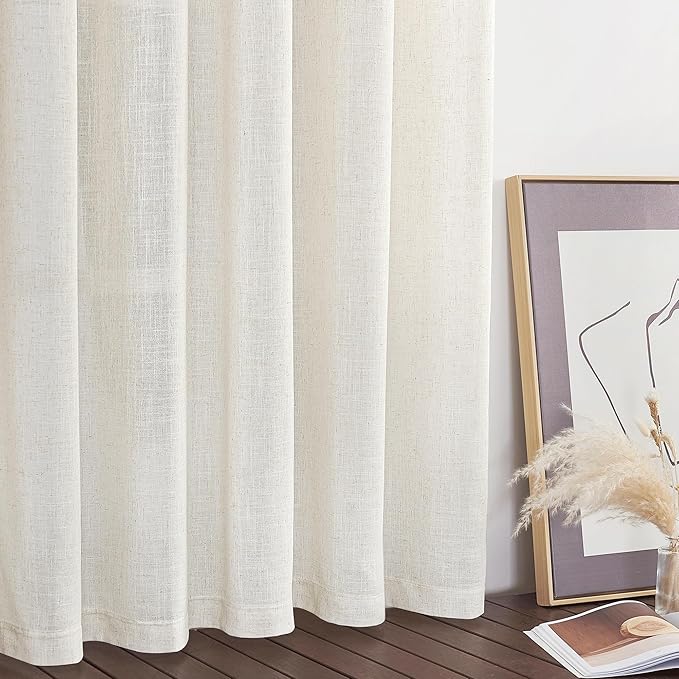 NICETOWN Thick Linen Sliding Door Curtains 84 inch Length, 100 Inch Wide Curtain Grommet Semi Sheer Window Treatment with Light Filtering Room Divider for Bedroom/Living Room, W100 x L84, 1 Panel