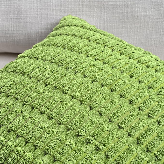 Fancy Homi 4 Packs Boho Lime Green Decorative Throw Pillow Covers 16x16 Inch for Couch Bed Sofa, Rustic Modern Farmhouse Home Decor, Soft Plush Corduroy Cute Square Cushion Case 40x40 cm