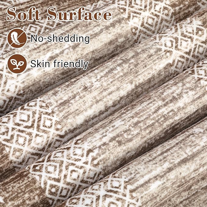 GarveeHome 8x10 Large Washable Area Rug Modern Bordered Rug Distressed Geometric Floor Carpet, Soft Non Slip Rug, Low Pile Non Shedding Rug, Indoor Brown Rug for Bedroom, Living Room