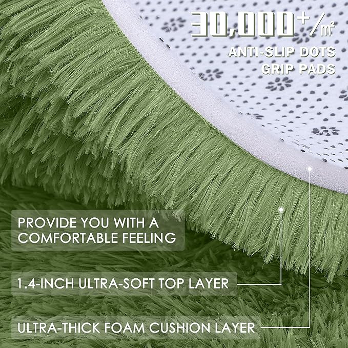 OLANLY 8x10 Machine Washable Large Area Rugs for Living Room, Bedroom, Soft Fluffy Shaggy Bedside Rug, Indoor Floor Carpet for Kids Girls and Boys, Dorms, Nursery, Home Decor Aesthetic, Green