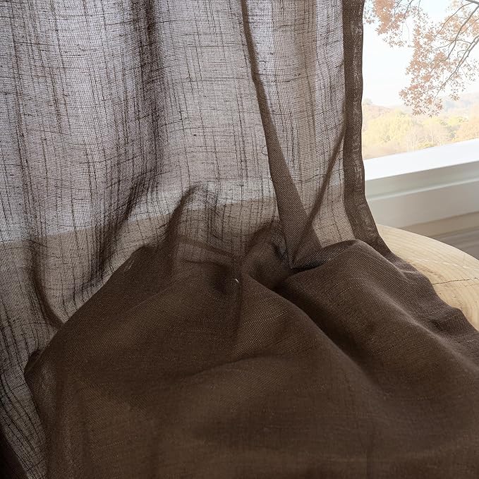 BGment Brown Linen Curtains 45 Inch Length for Window, Short Semi Sheer Drapes Light Filtering for Bedroom Kitchen Bathroom Decor Lightweight Rod Pocket, 2 Panels Set, Each 42 Inch Wide