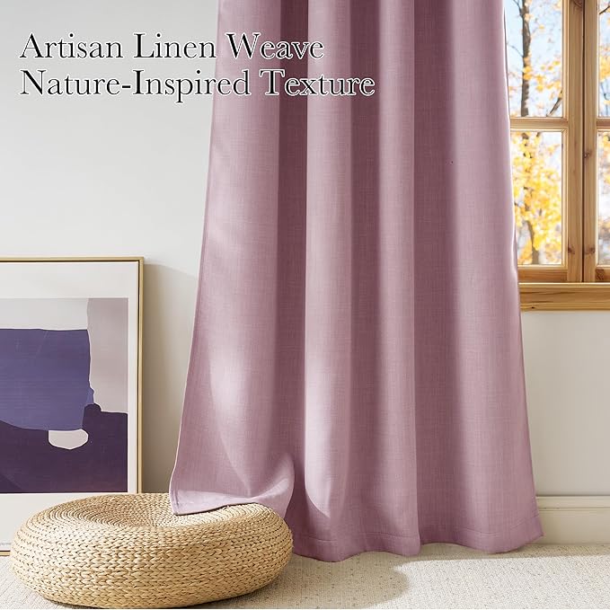 NICETOWN Faux Linen Pink Blackout Curtains 84 inches Long for Living Room - Privacy Panels for Bedroom, Modern Farmhouse Style Easy Care Grommet Top, 2 Panels, W52 by L84
