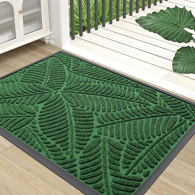 Colorxy Waterproof Doormat, Sturdy Natural Rubber Front Indoor Mat, Non Slip Low Profile Indoor Outdoor Door Mats, Stain and Fade Resistant Floor Mat, Easy Clean Patio Entrance Mat, 47''x24'', Green