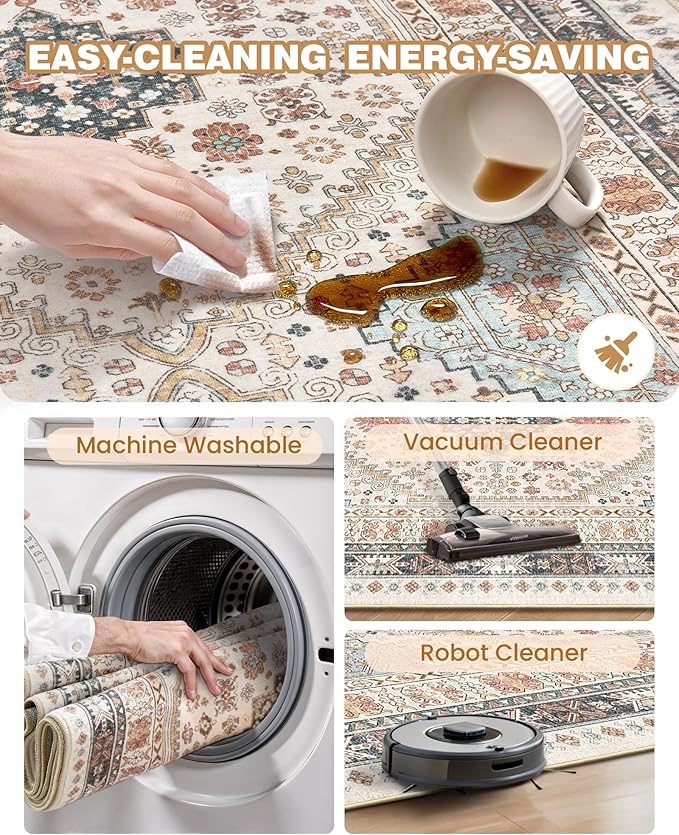 Runner Rug 2x6, Non Slip Washable Rugs for Laundry Room, Runners for Hallways, Low Pile Vintage Soft Rugs for Living Room, Kitchen Bathroom,Bedroom Rug(Blue/Red/Multi,2'x6')