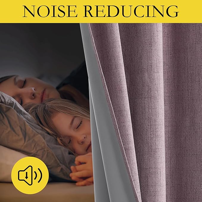 NICETOWN Chaise Mauve Vintage Linen 100% Blackout Curtains for Living Room, Thermal Insulated Curtains 120“ Long, Noise Reducing Window Treatment Drapes for Home Office, 62" Wide Per Panel, Set of 2
