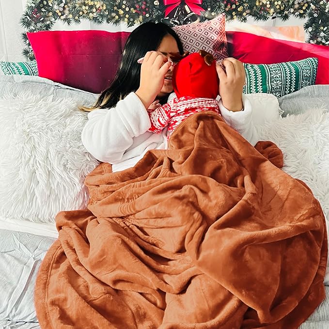 Bedsure Burnt Orange Throw Blankets Fleece Blanket Twin Blanket - 300GSM Soft Lightweight Plush Cozy Blankets for Bed, Sofa, Couch, Travel, Camping