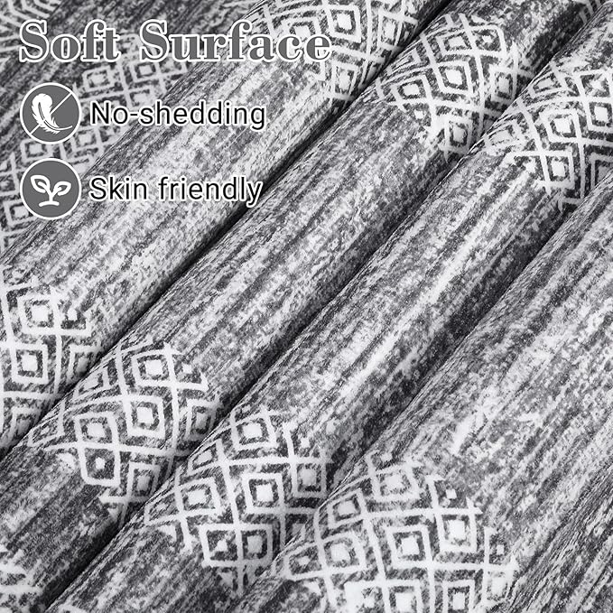 GarveeHome 9x12 Large Modern Gray Area Rug Distressed Bordered Rug Soft Non Shedding Floor Carpet, Geometric Rug, Washable Non Slip Rug, Low Pile Indoor Area Rug for Living Room, Bedroom