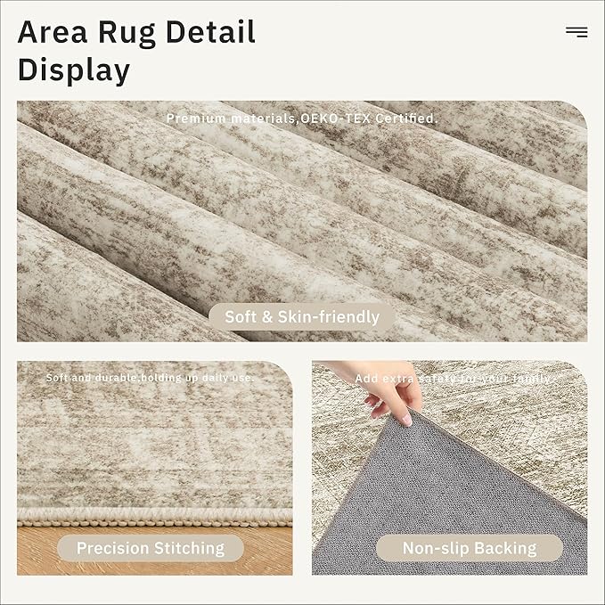 Area Rugs 4x6 for Living Room, Vintage Washable Rugs for Dining Room, Kitchen, Non-Slip Area Rug Brown