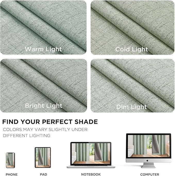 Joydeco Blackout Curtains for Bedroom - 100% Light Blocking 2 Panels Sage Green Drapes 66"W x 108"L, Thermal Insulated Room Darkening Curtains, Linen Textured for Living Room, Rod Pocket & Back Tabs