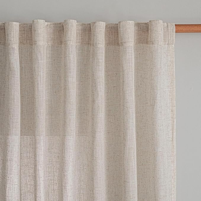 MYSKY HOME Natural Linen Curtains for Bedroom Living Room, Semi Sheer Curtains & Drapes 84 inches Length Farmhouse Country Style Back Tab Draperies for Sliding Glass Door, 100" Wide, 1 Panel