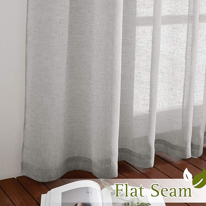 NICETOWN Linen Sheer Sliding Door Curtains 84 inch Long for Living Room, Grommet Semi Sheer Vertical Drapes Privacy with Light Filter for Home Office, W70 x L84, Grey, 1 Pair